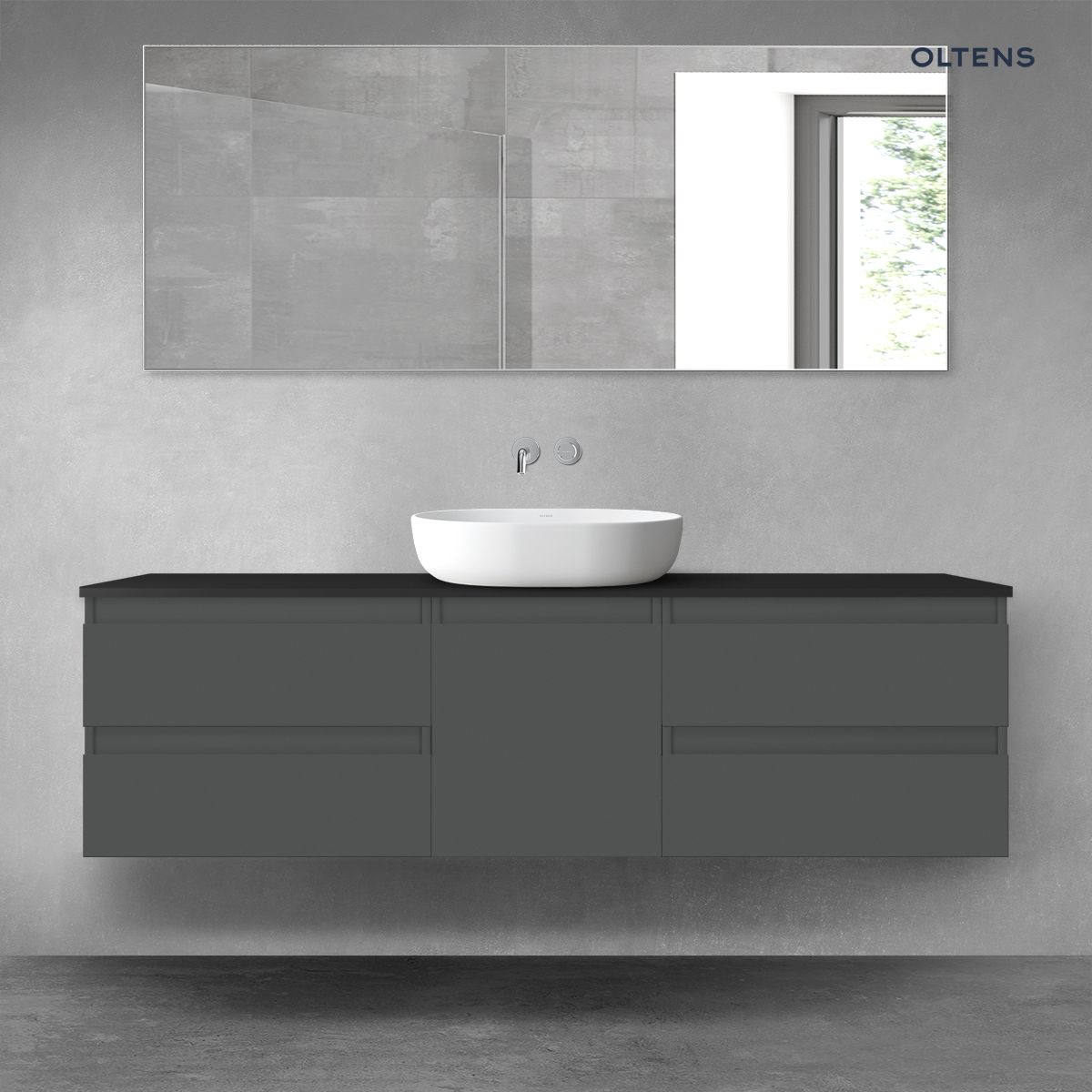 Oltens Vernal zestaw mebli łazienkowych 160 cm z blatem grafit mat/czarny mat