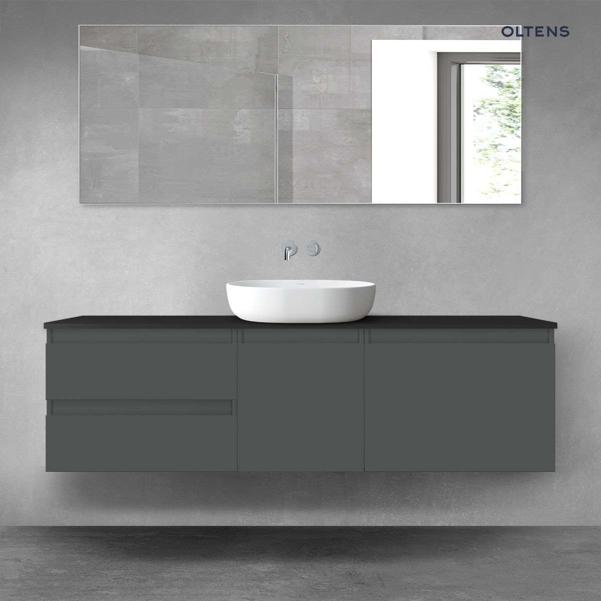 Oltens Vernal zestaw mebli łazienkowych 160 cm z blatem grafit mat/czarny mat