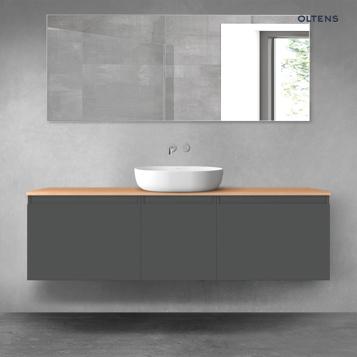 Oltens Vernal zestaw mebli łazienkowych 160 cm z blatem grafit mat/dąb