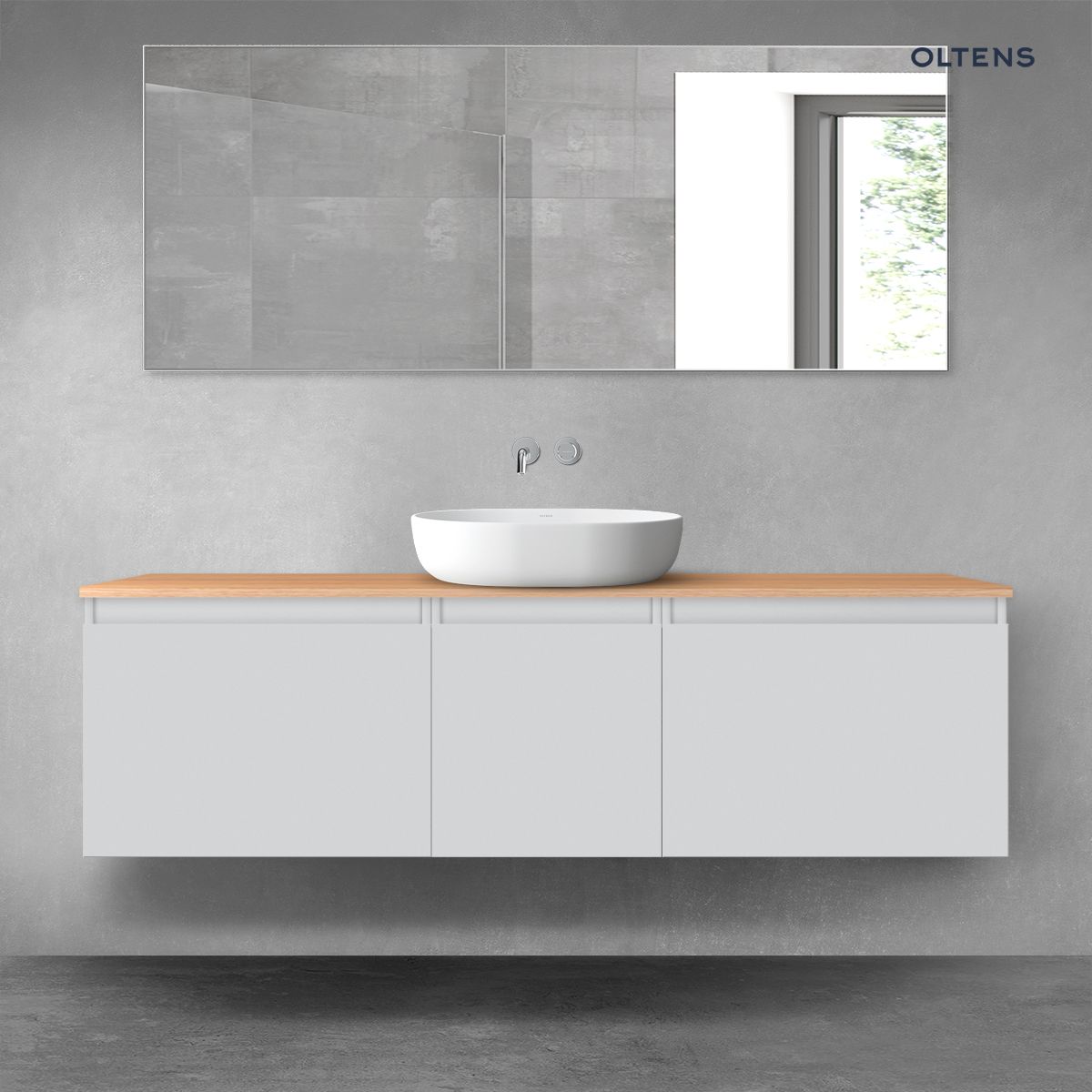Oltens Vernal zestaw mebli łazienkowych 160 cm z blatem szary mat/dąb