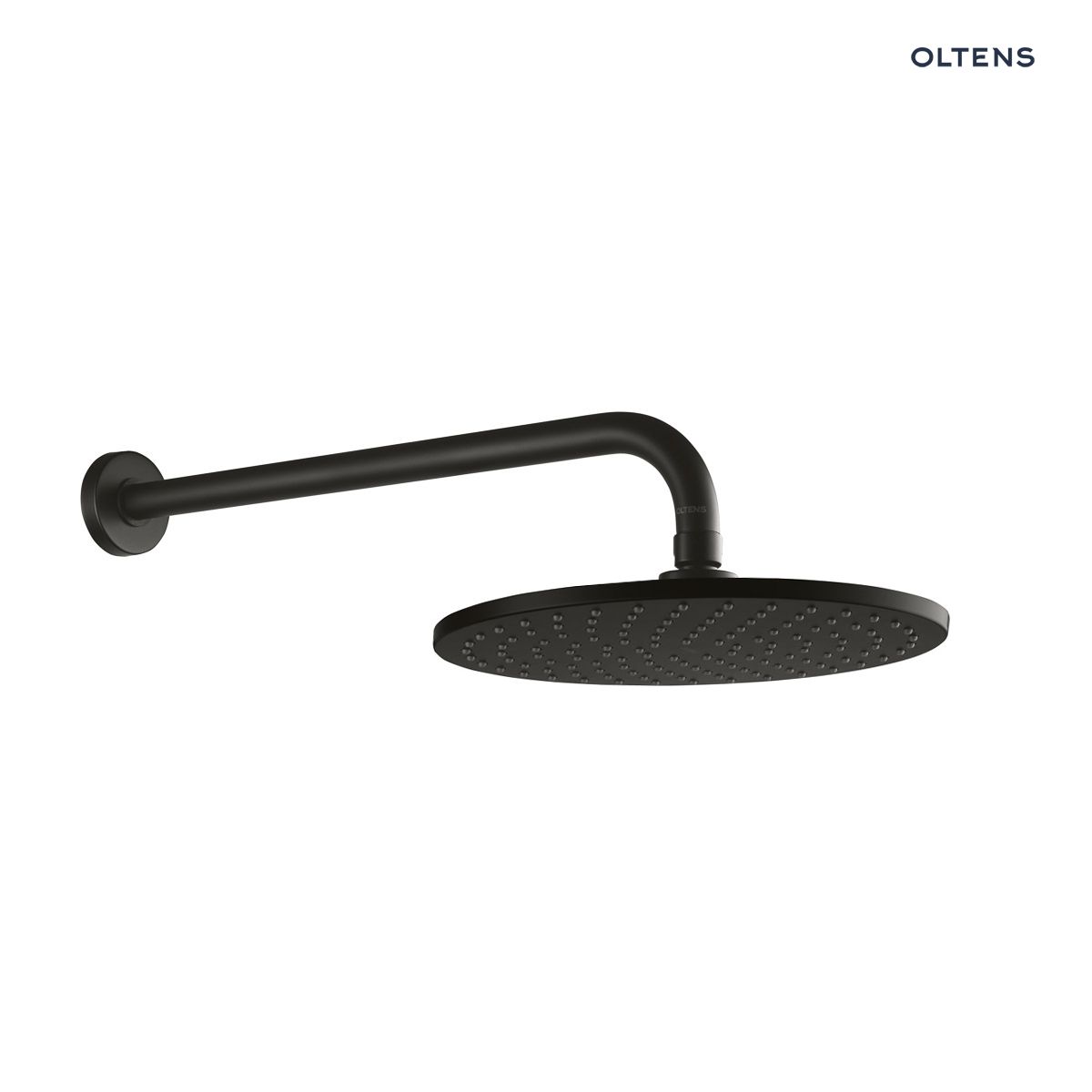 Oltens Atran Lagan deszczownica 22 cm okrągła z ramieniem ściennym czarny mat