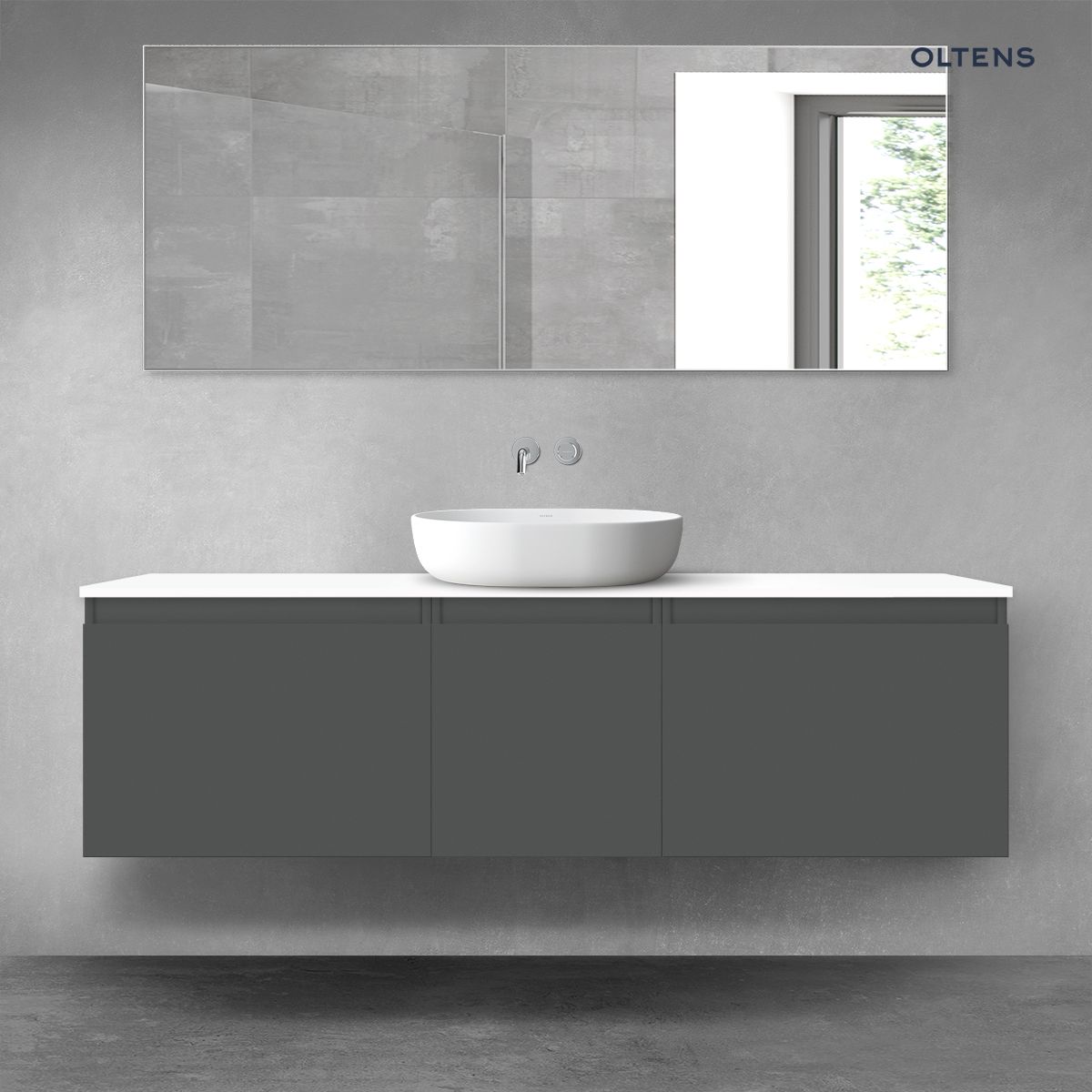 Oltens Vernal zestaw mebli łazienkowych 160 cm z blatem grafit mat/biały połysk