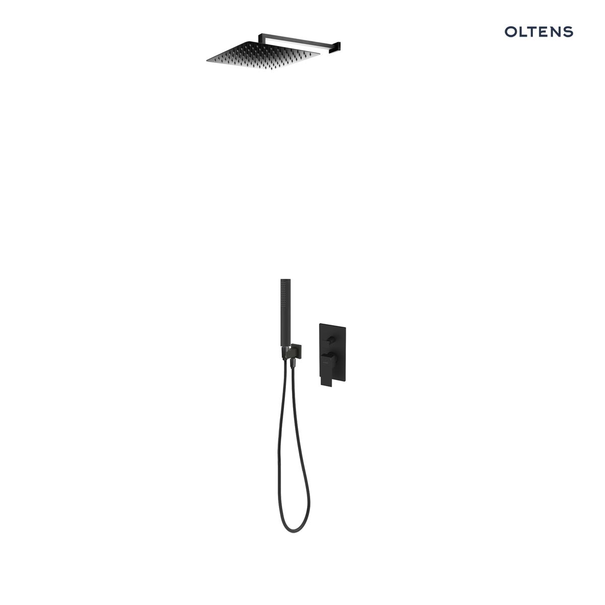 Zestaw Oltens Gota bateria podtynkowa z deszczownicą 30 cm Vindel (S) i kompletem prysznicowym Sog czarny mat