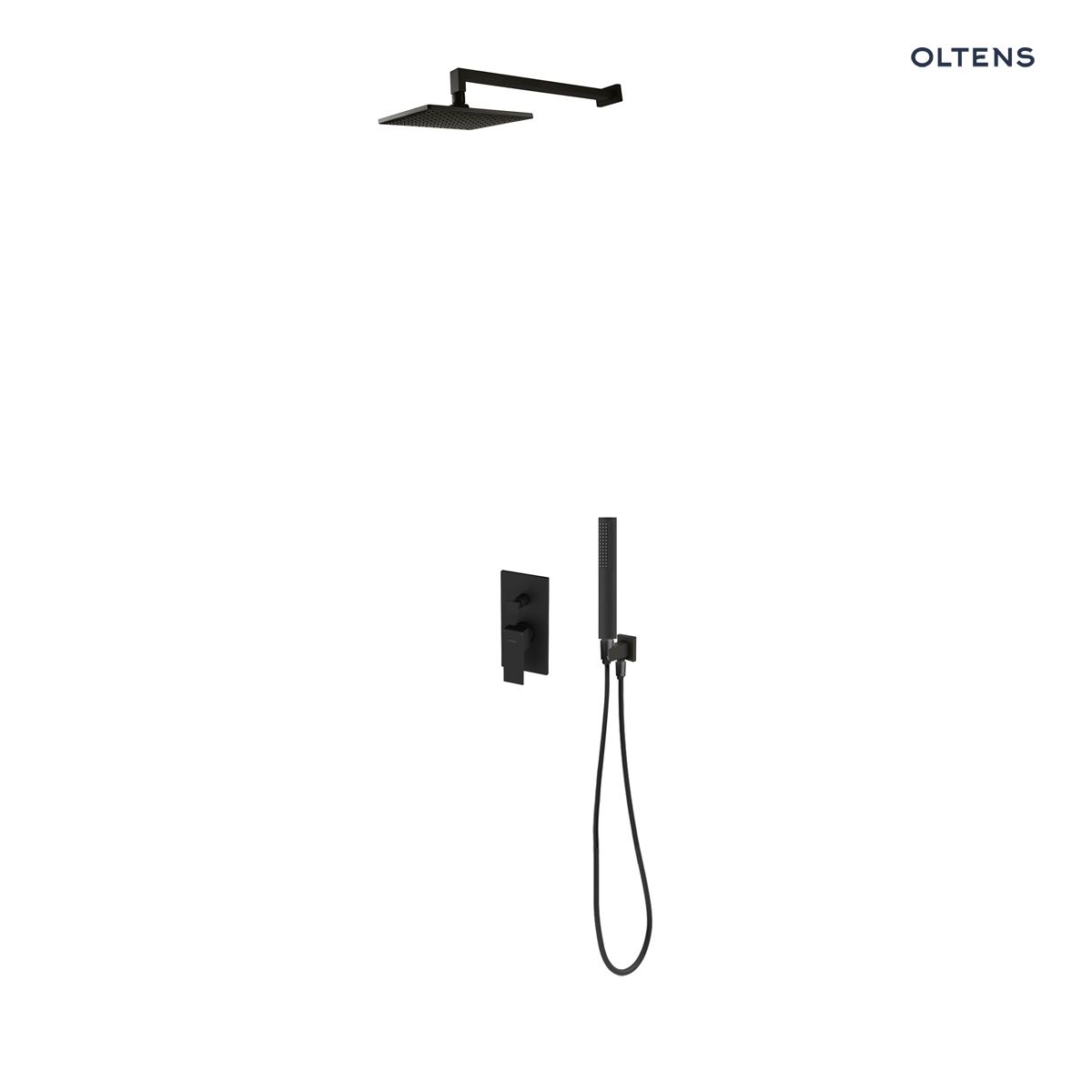 Zestaw Oltens Gota bateria podtynkowa z deszczownicą 22 cm Atran i kompletem prysznicowym Sog czarny mat