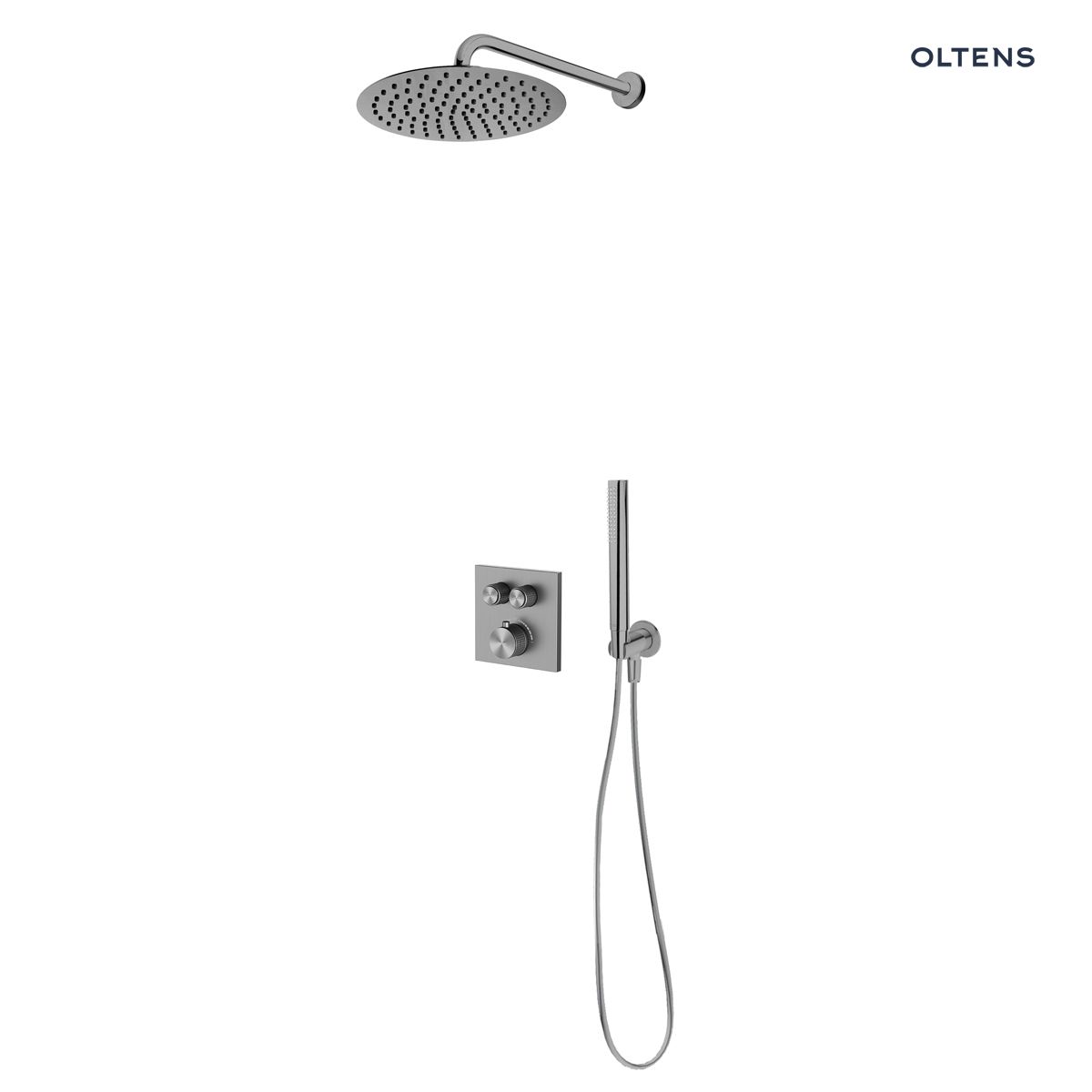 Zestaw Oltens Onega (S) bateria podtynkowa termostatyczna z deszczownicą 30 cm Vindel i kompletem prysznicowym Ume grafit