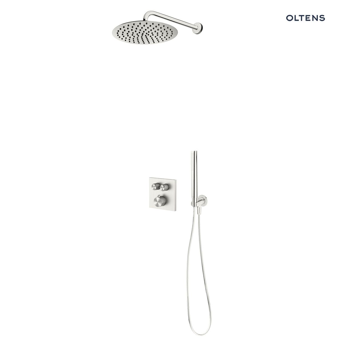 Zestaw Oltens Onega (S) bateria podtynkowa termostatyczna z deszczownicą 30 cm Vindel i kompletem prysznicowym Ume nikiel