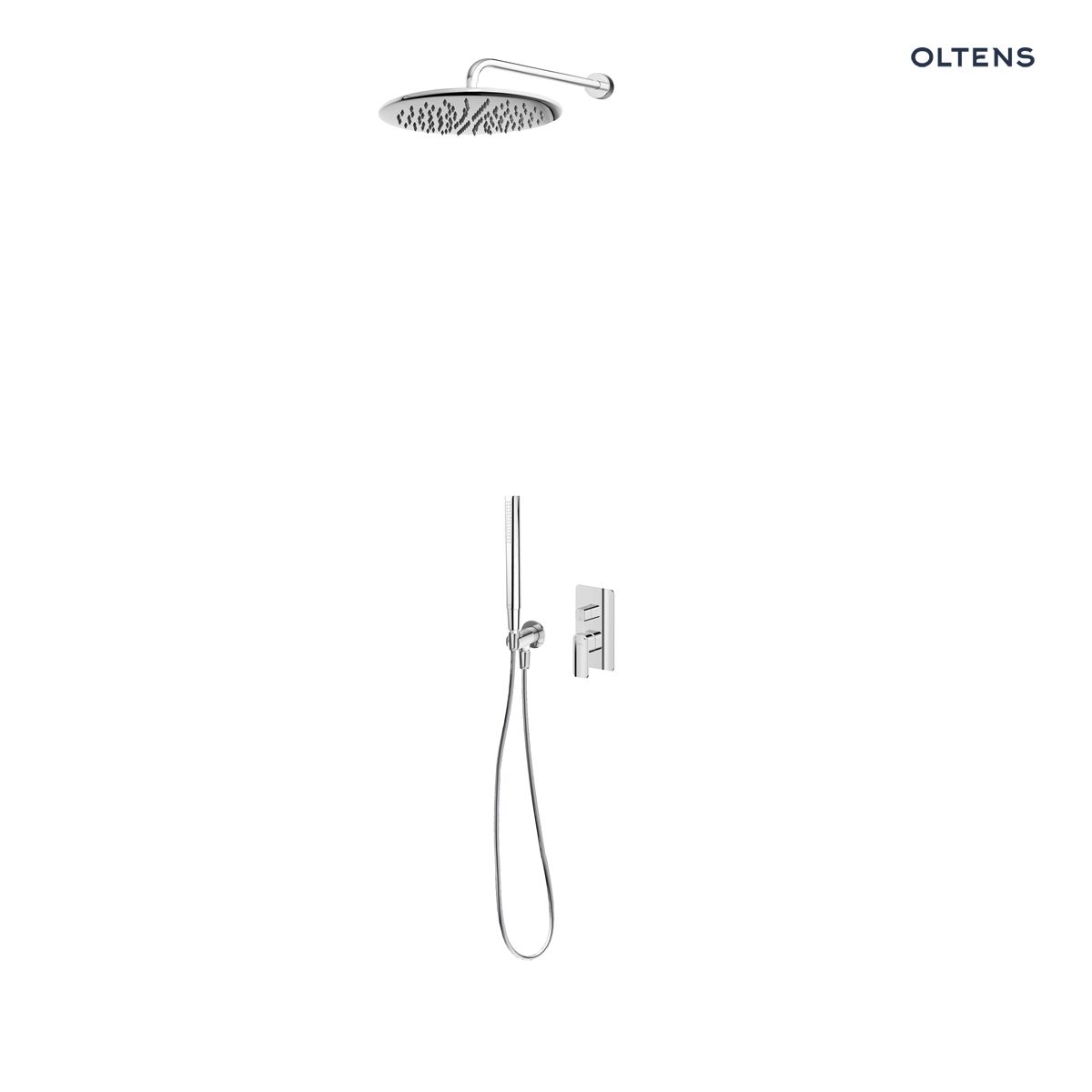 Zestaw Oltens Hadsel bateria wannowo-prysznicowa podtynkowa z deszczownicą 30 cm Sondera i kompletem prysznicowym Ume chrom