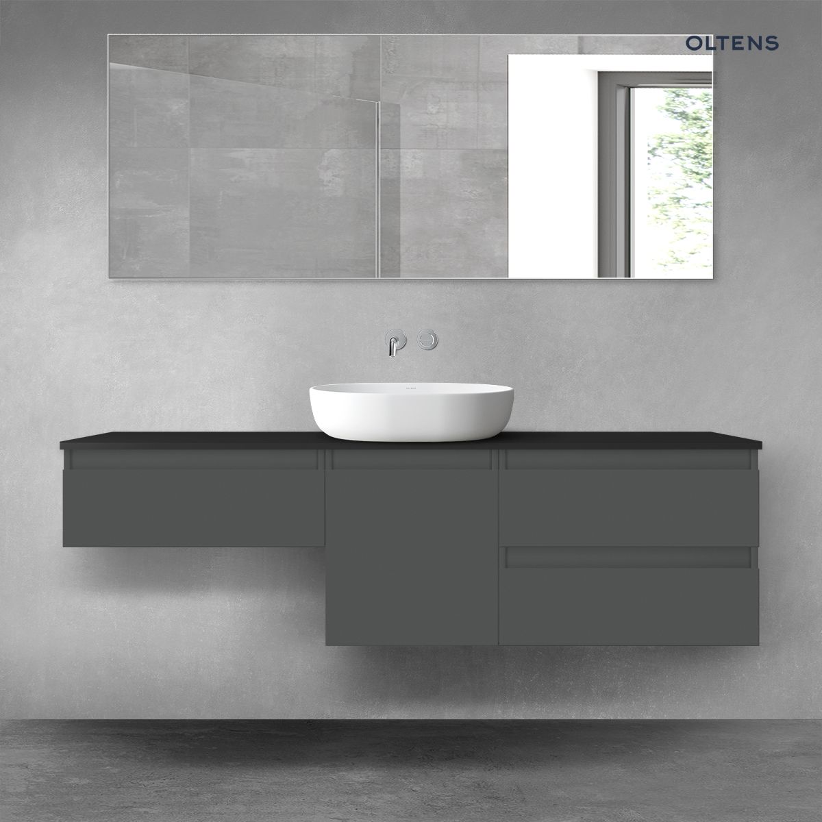 Oltens Vernal zestaw mebli łazienkowych 160 cm z blatem grafit mat/czarny mat