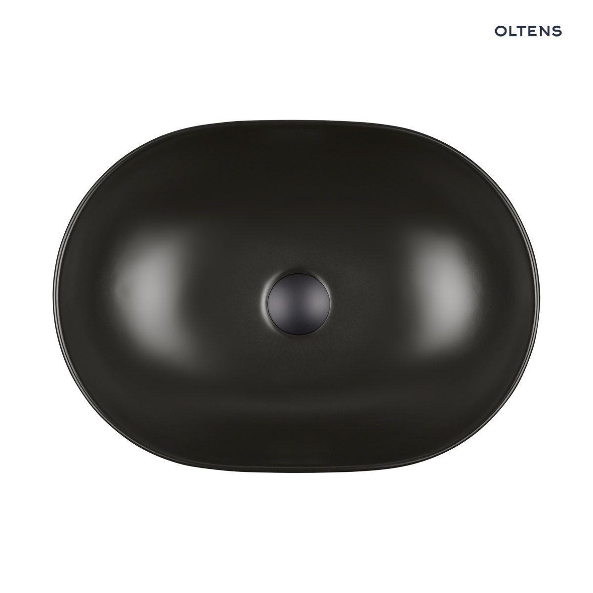 Oltens Hamnes Thin umywalka 49,5x35,5 cm nablatowa owalna z powłoką SmartClean czarny mat