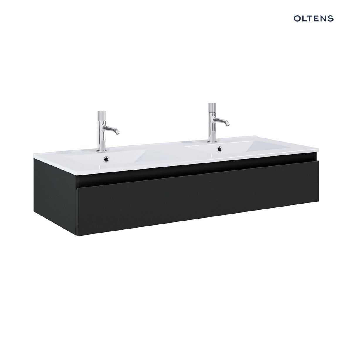 Oltens Vernal umywalka z szafką 120 cm biały połysk/czarny mat