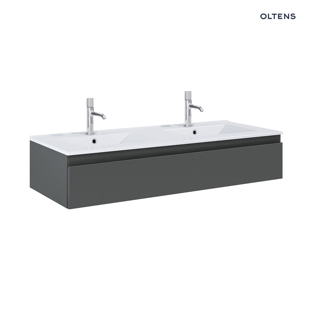 Oltens Vernal umywalka z szafką 120 cm biały połysk/grafit mat