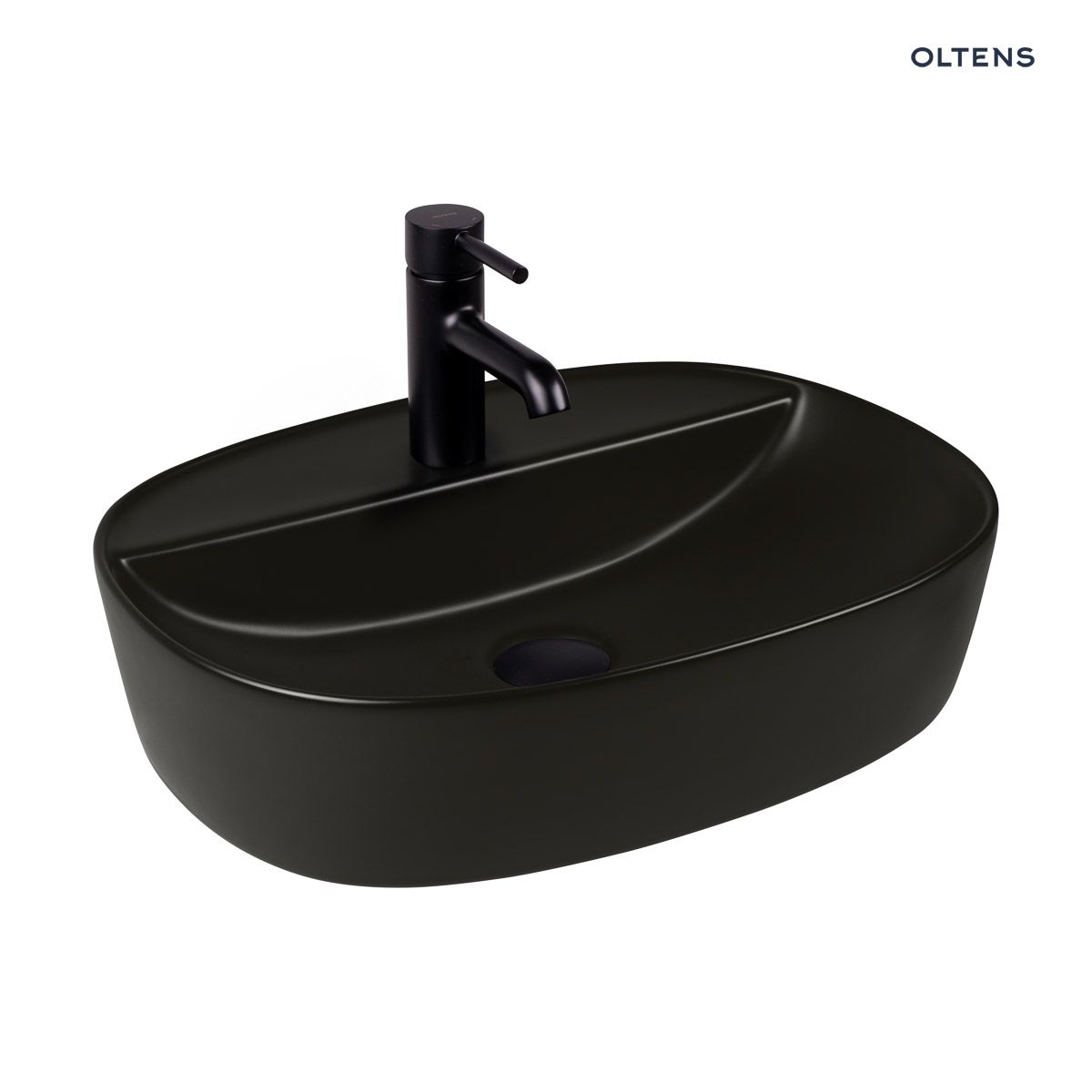 Oltens Hamnes Thin umywalka 51x39 cm nablatowa owalna czarny mat