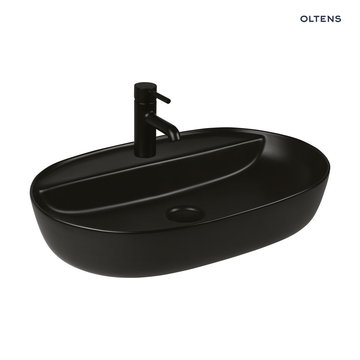Oltens Hamnes Thin umywalka 62x42 cm nablatowa owalna czarny mat