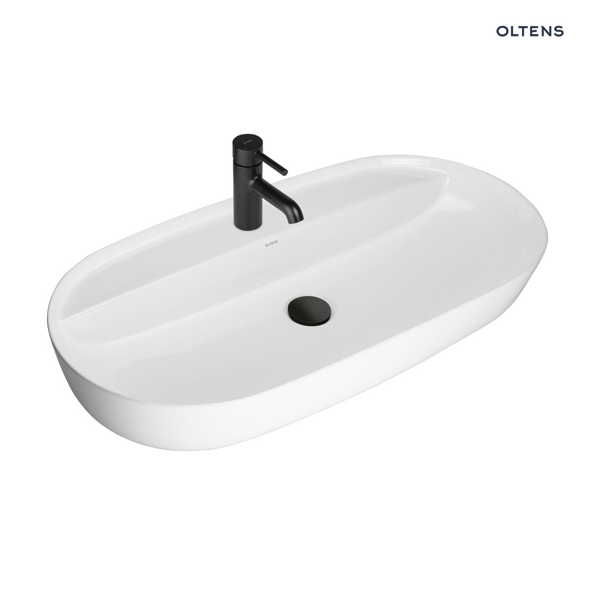 Oltens Hamnes Thin umywalka 80x40 cm nablatowa owalna biała