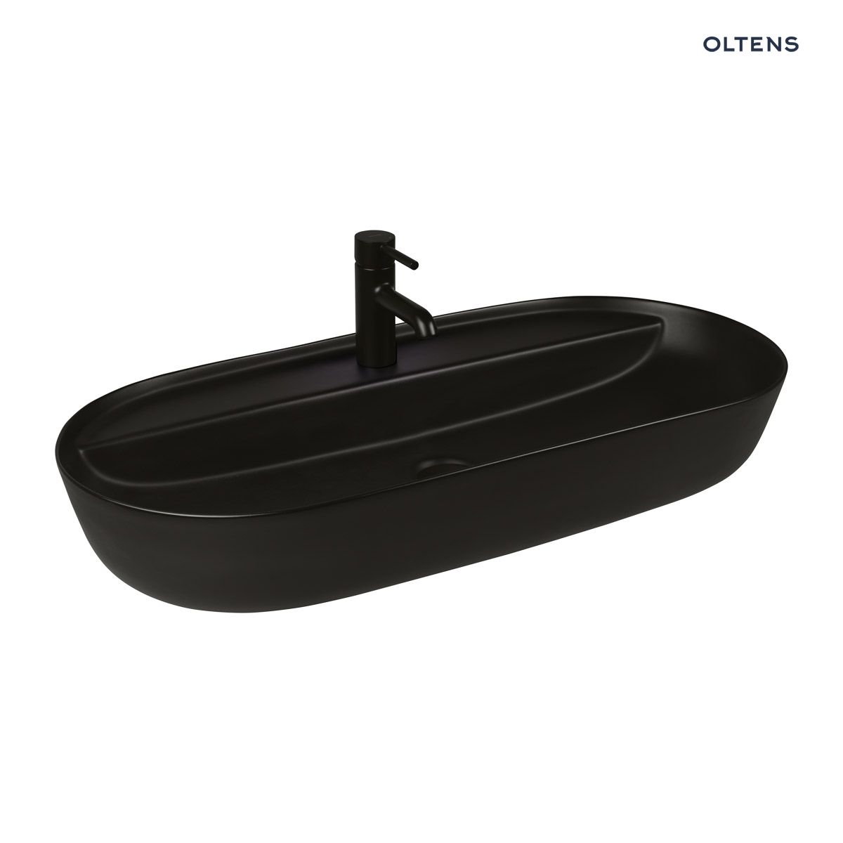 Oltens Hamnes Thin umywalka 80x40 cm nablatowa owalna czarny mat