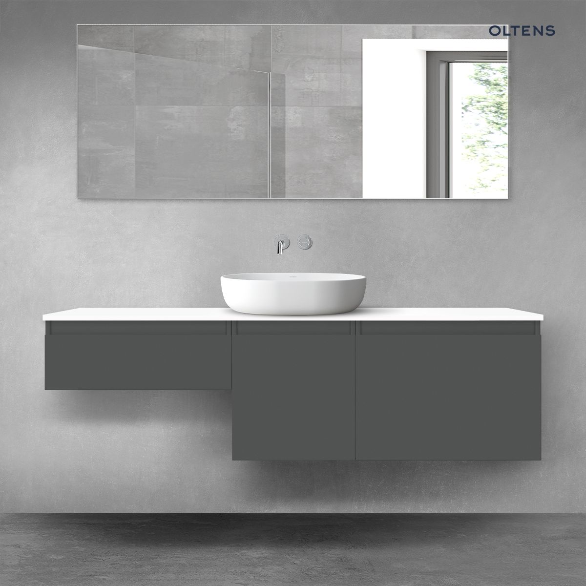 Oltens Vernal zestaw mebli łazienkowych 160 cm z blatem grafit mat/biały połysk