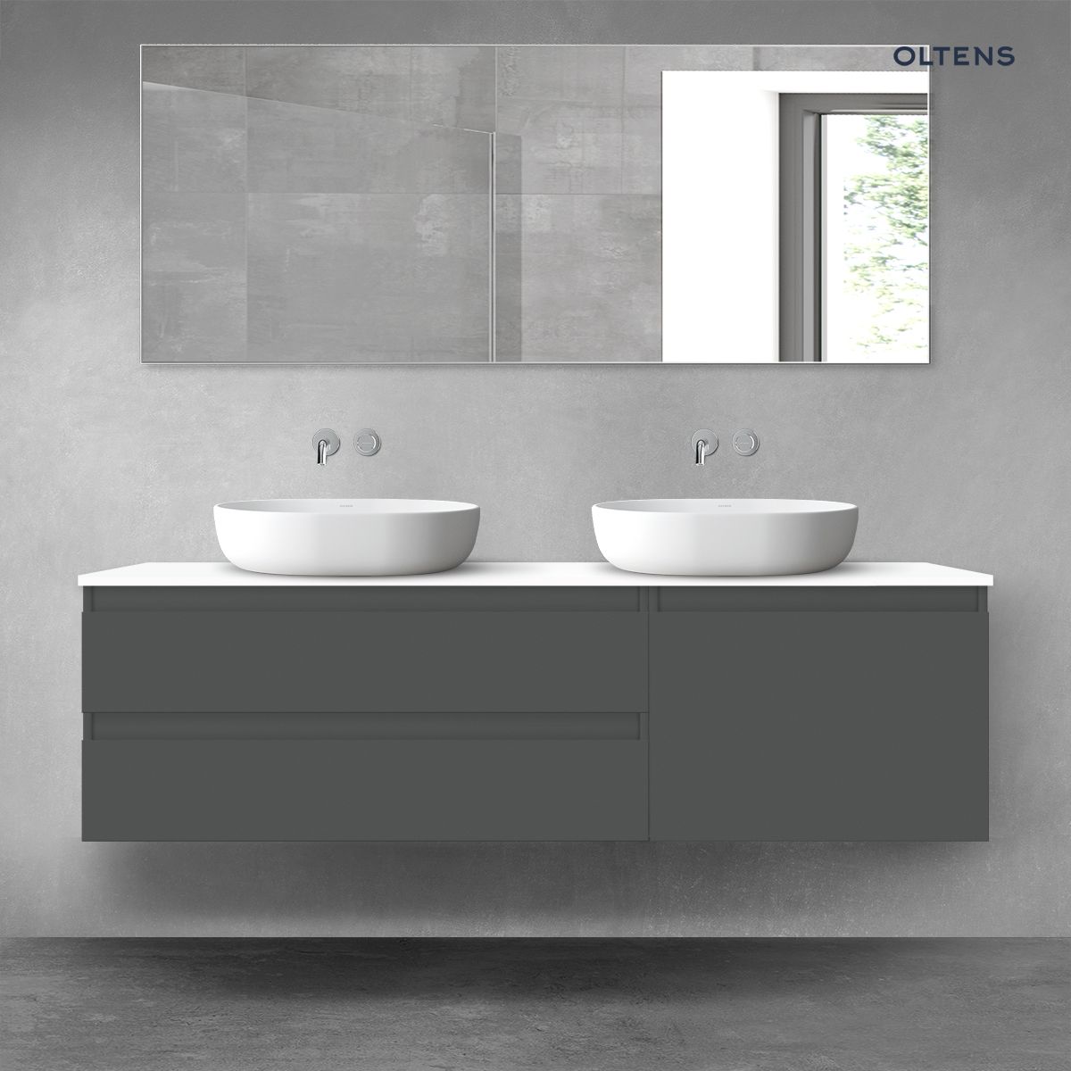 Oltens Vernal zestaw mebli łazienkowych 160 cm z blatem grafit mat/biały połysk