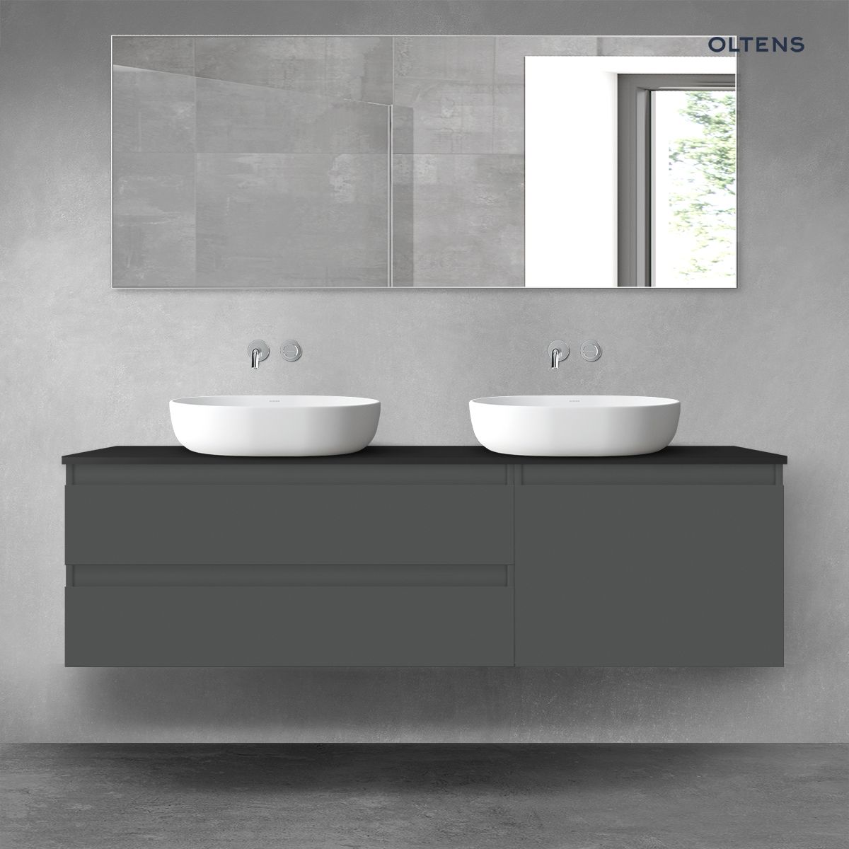 Oltens Vernal zestaw mebli łazienkowych 160 cm z blatem grafit mat/czarny mat