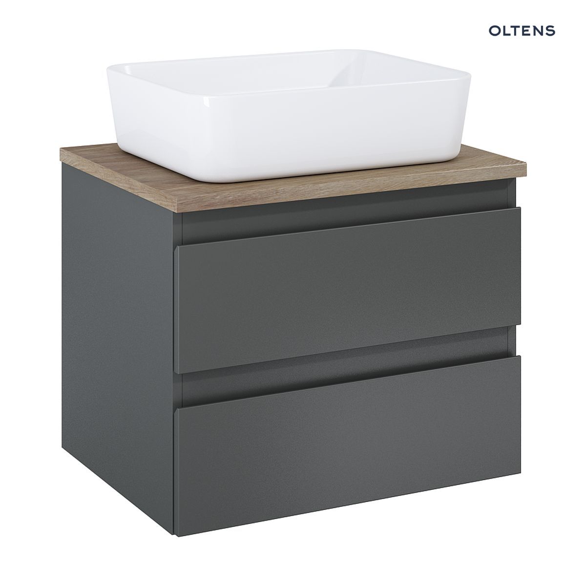 Oltens Vernal szafka 60 cm podumywalkowa wisząca z blatem grafit mat/dąb