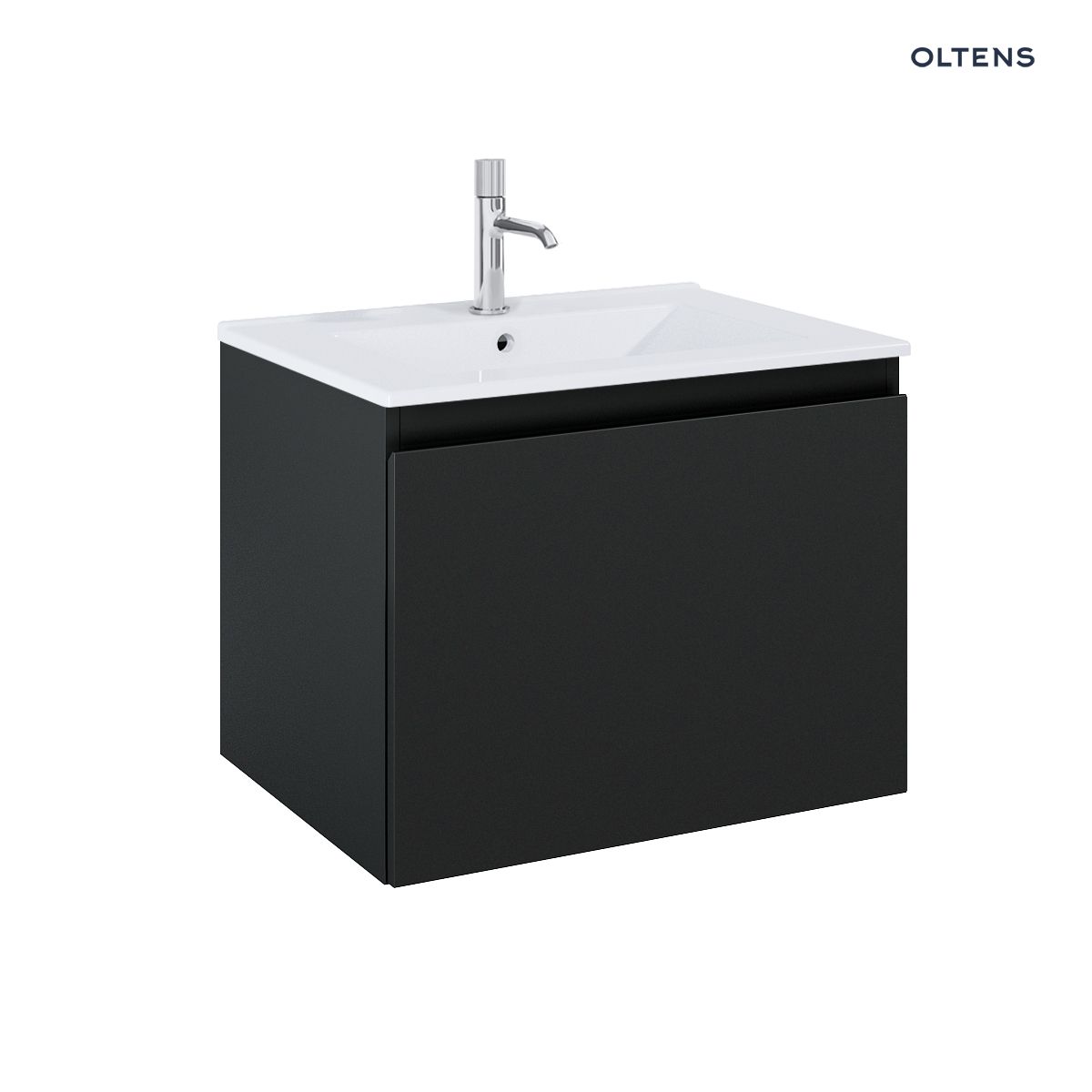 Oltens Vernal umywalka z szafką 60 cm biały połysk/czarny mat