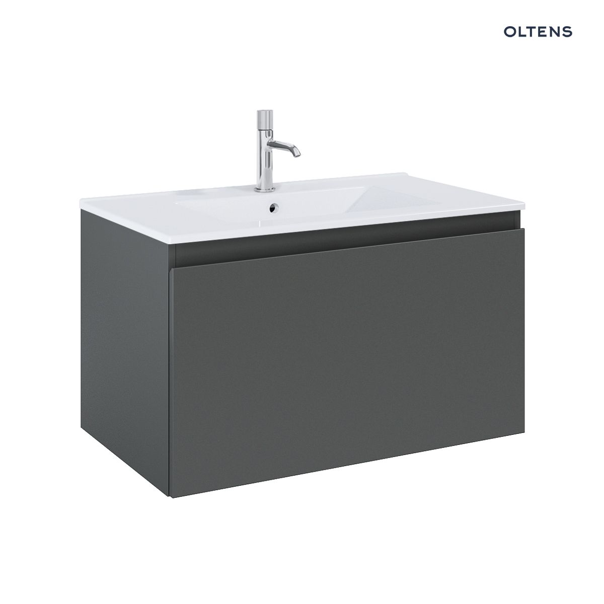 Oltens Vernal umywalka z szafką 80 cm biały/grafit mat