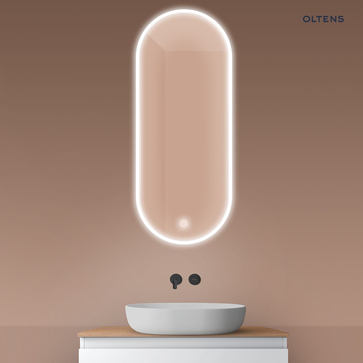 Oltens Nordlis lustro 50x120 cm owalne z oświetleniem z przodu z matą grzewczą