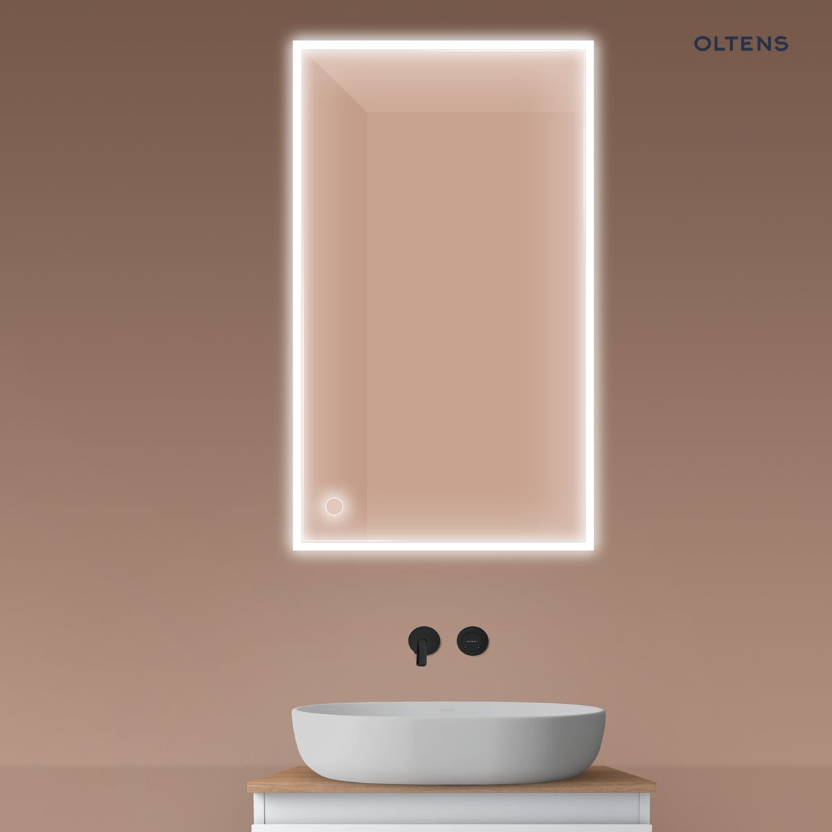 Oltens Nordlis lustro 60x100 cm prostokątne z oświetleniem z przodu z matą grzewczą