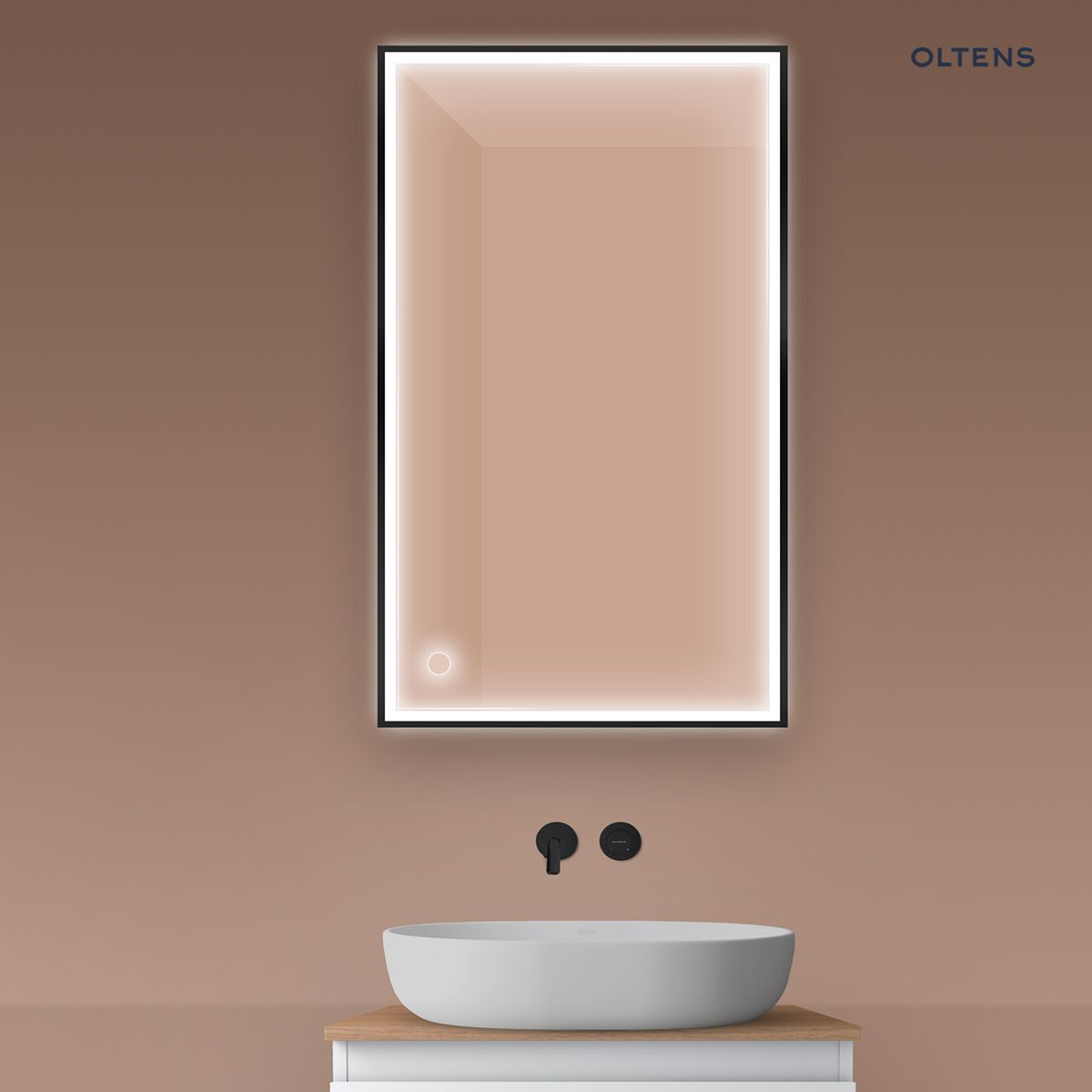 Oltens Nordlis lustro 60x100 cm prostokątne z oświetleniem z przodu z matą grzewczą czarny