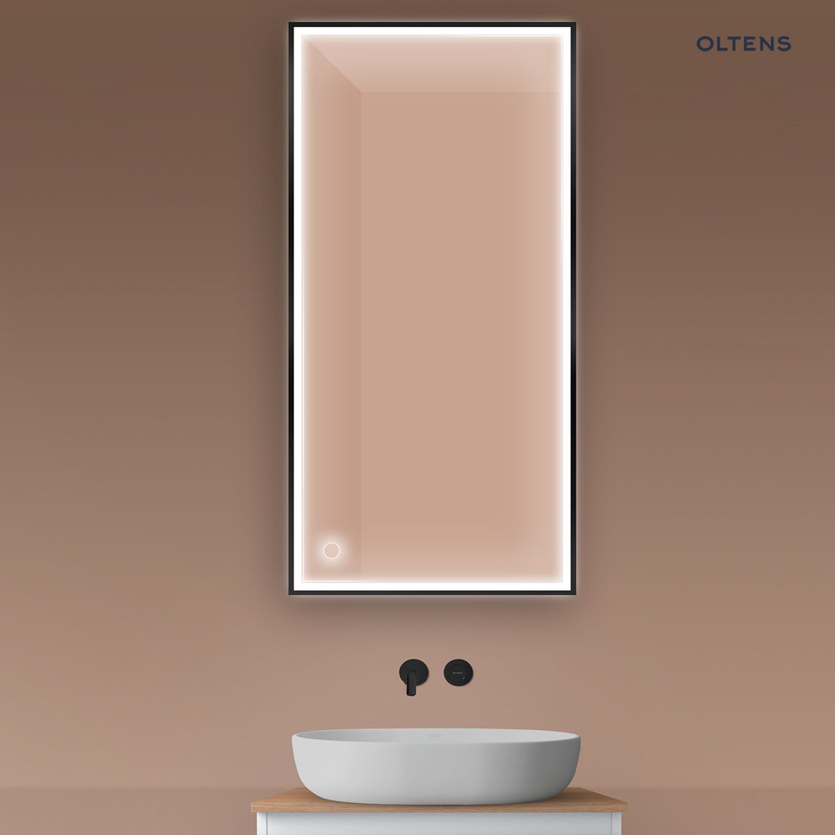Oltens Nordlis lustro 60x120 cm prostokątne z oświetleniem z przodu z matą grzewczą czarny