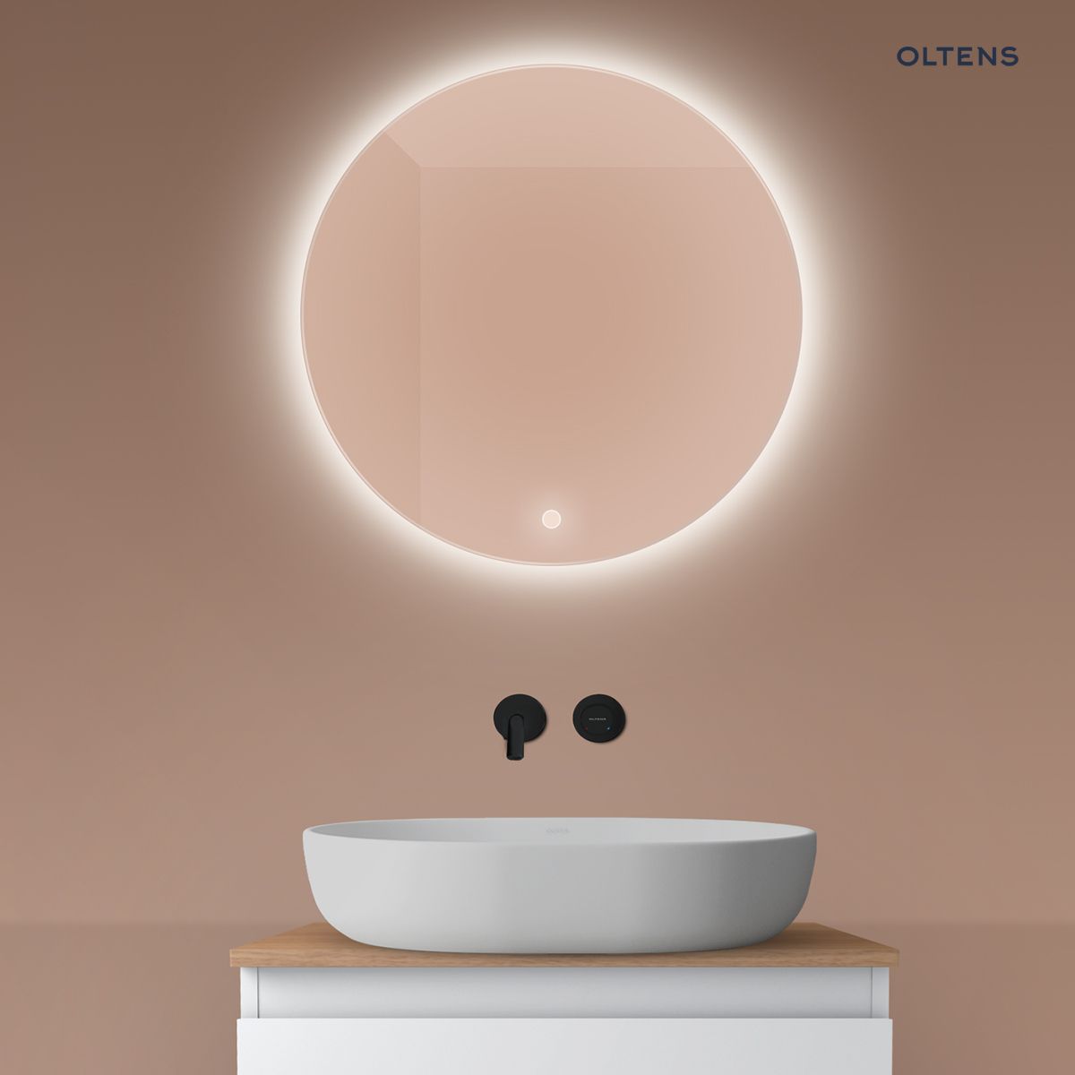 Oltens Nordlis lustro 60x60 cm okrągłe z oświetleniem od tyłu z matą grzewczą