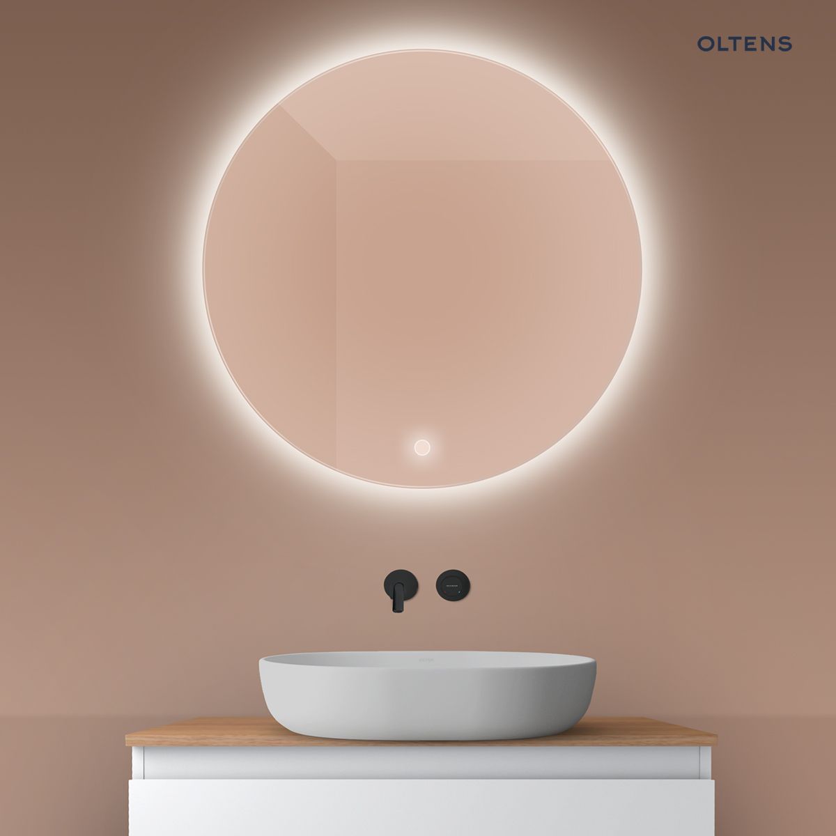 Oltens Nordlis lustro 80x80 cm okrągłe z oświetleniem od tyłu z matą grzewczą