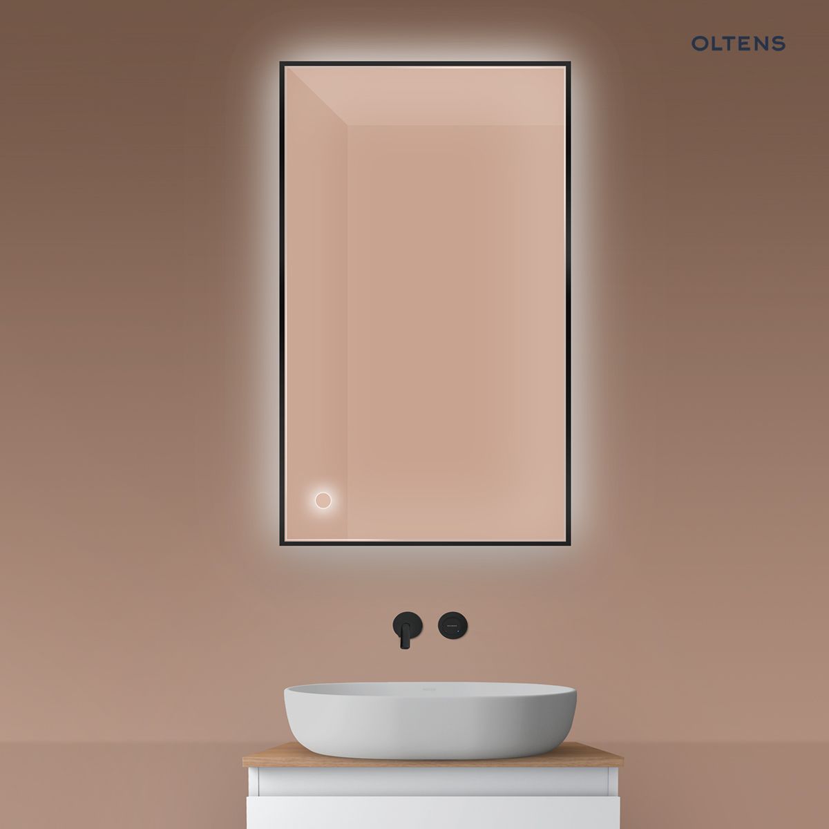 Oltens Nordlis lustro 60x100 cm prostokątne z oświetleniem od tyłu z matą grzewczą czarny