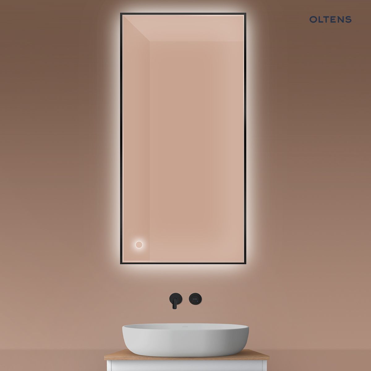 Oltens Nordlis lustro 60x120 cm prostokątne z oświetleniem od tyłu z matą grzewczą czarny