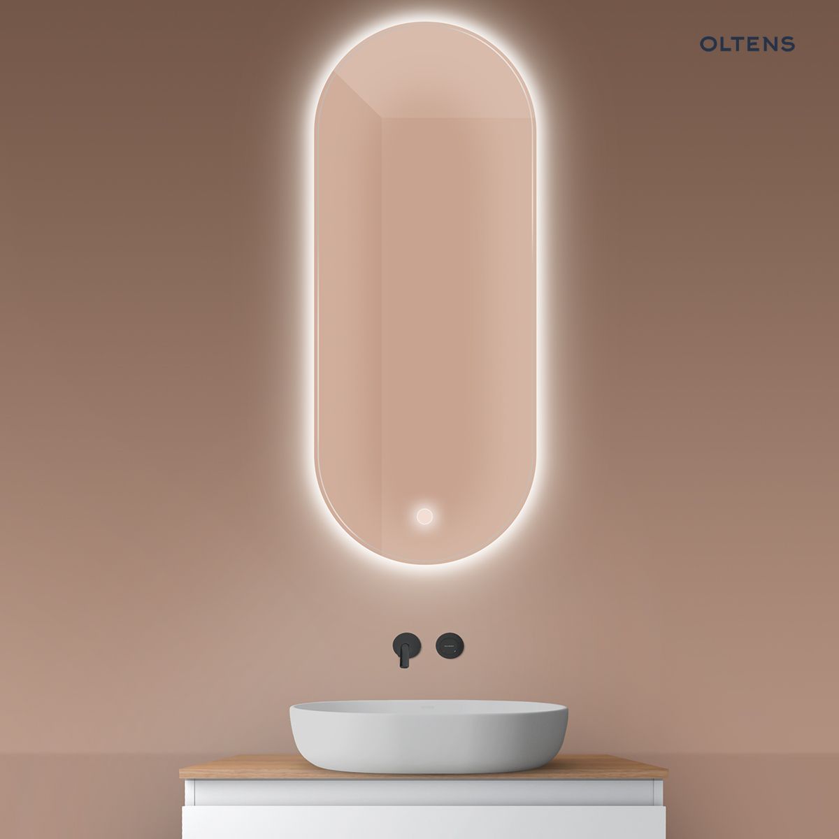 Oltens Nordlis lustro 50x120 cm owalne z oświetleniem od tyłu z matą grzewczą