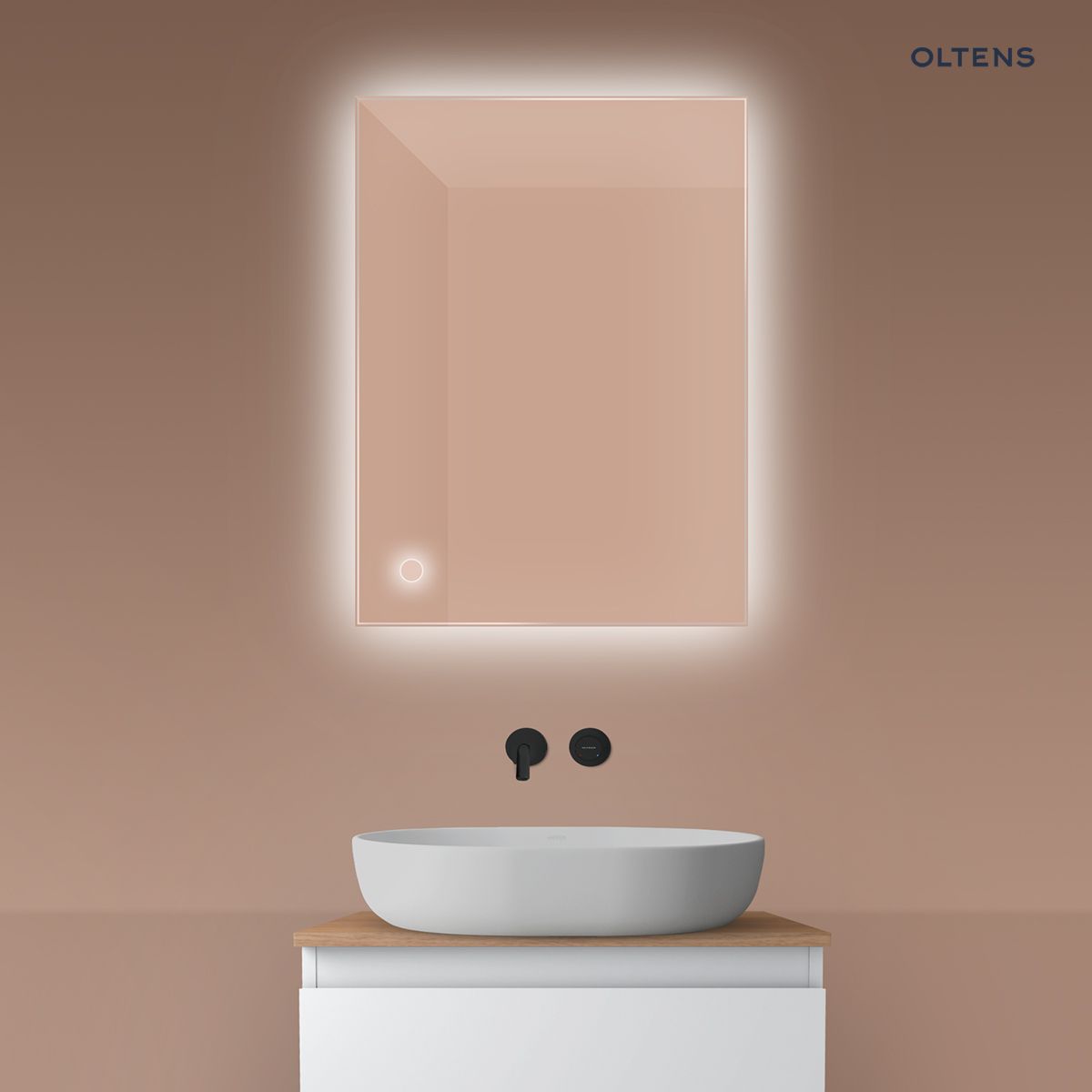 Oltens Nordlis lustro 60x80 cm prostokątne z oświetleniem od tyłu z matą grzewczą