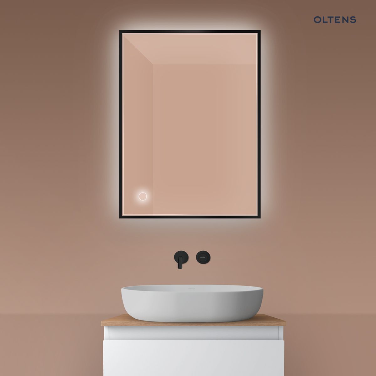 Oltens Nordlis lustro 60x80 cm prostokątne z oświetleniem od tyłu z matą grzewczą czarny