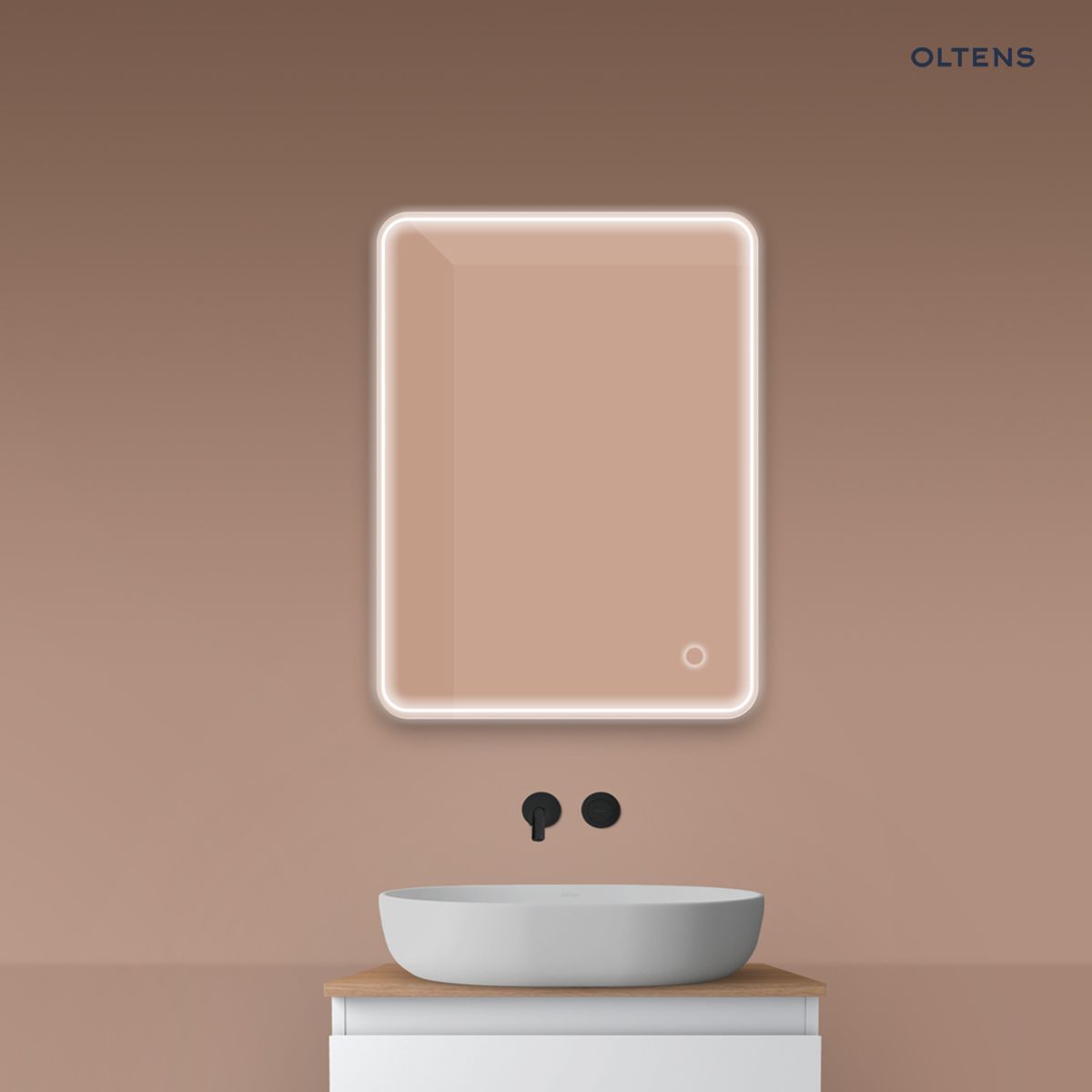 Oltens Nordlis lustro 60x80 cm prostokątne z oświetleniem z przodu z matą grzewczą