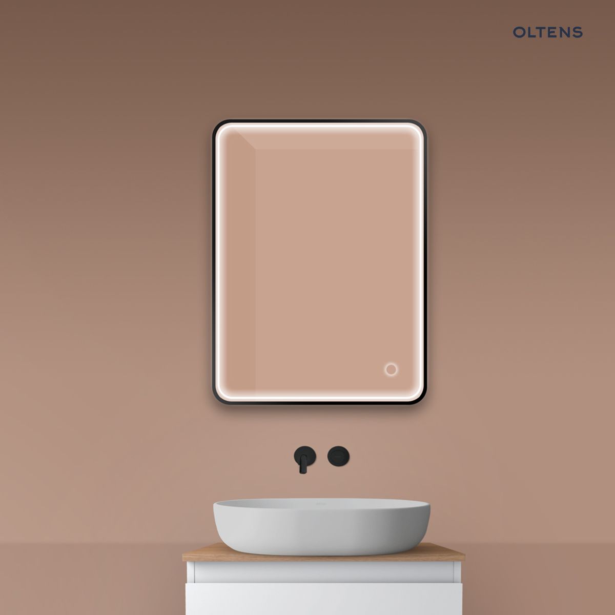 Oltens Nordlis lustro 60x80 cm prostokątne z oświetleniem z przodu z matą grzewczą czarny