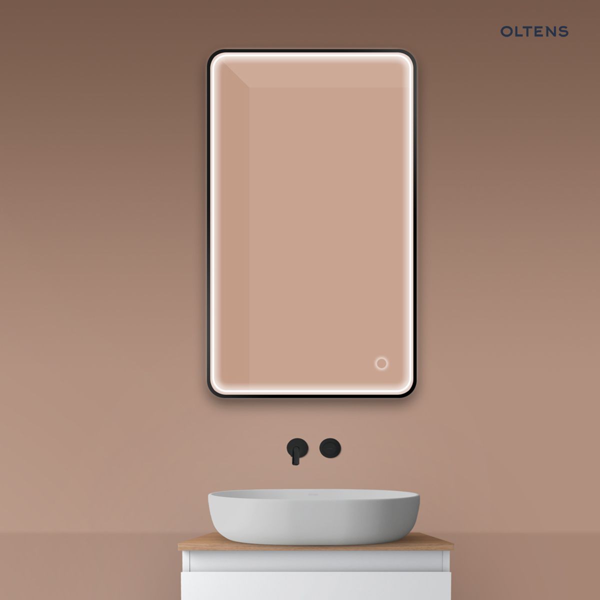 Oltens Nordlis lustro 60x100 cm prostokątne z oświetleniem z przodu z matą grzewczą czarny