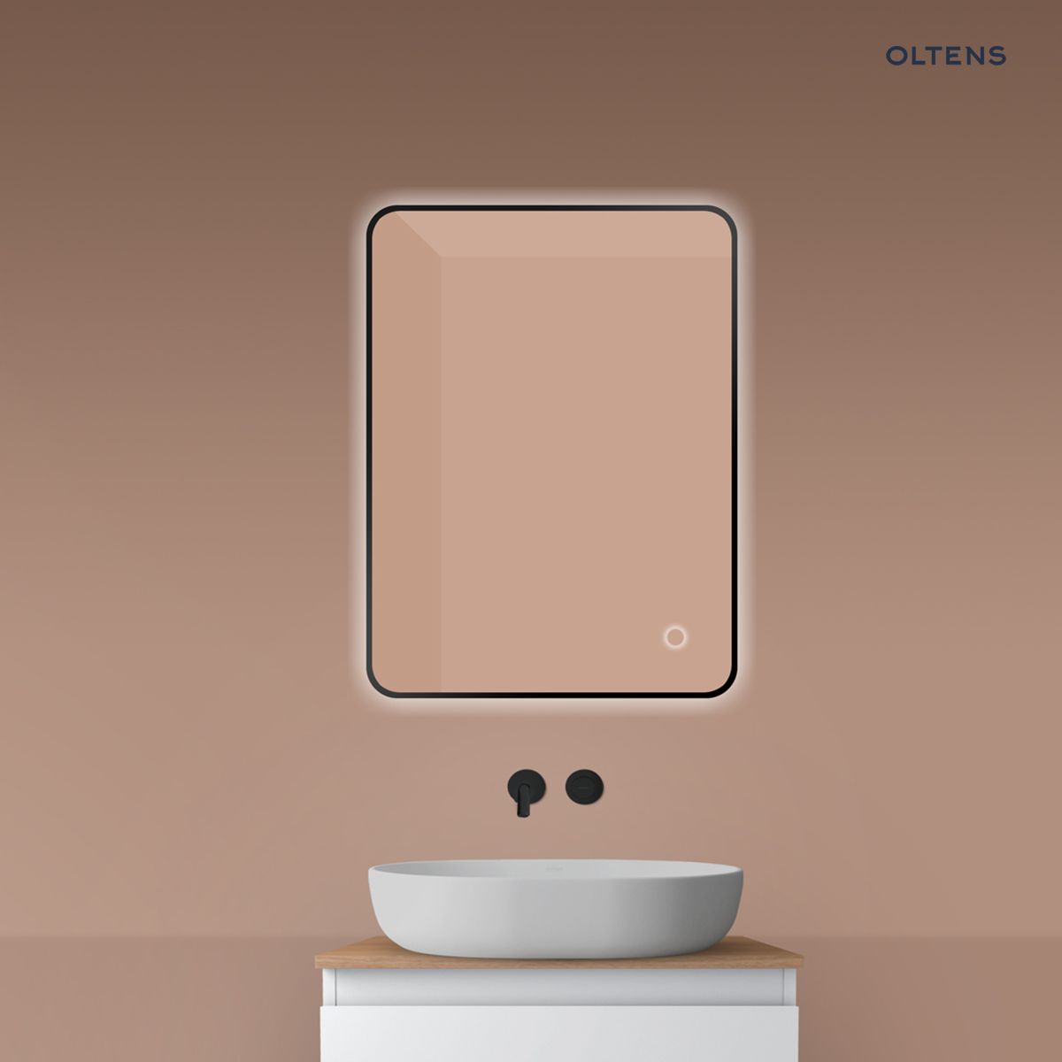 Oltens Nordlis lustro 60x80 cm prostokątne z oświetleniem od tyłu z matą grzewczą czarny