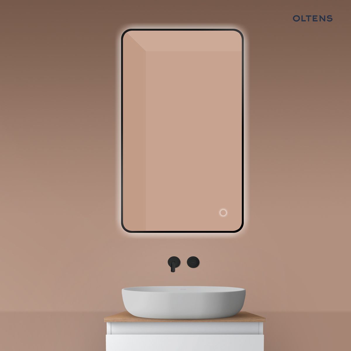 Oltens Nordlis lustro 60x100 cm prostokątne z oświetleniem od tyłu z matą grzewczą czarny