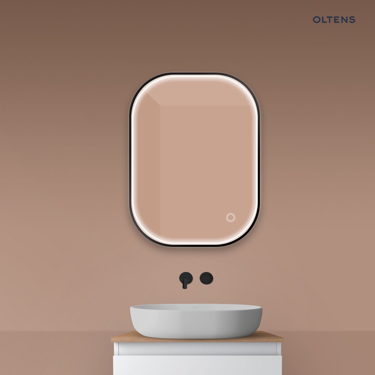 Oltens Nordlis lustro 60x80 cm prostokątne z oświetleniem z przodu z matą grzewczą czarny