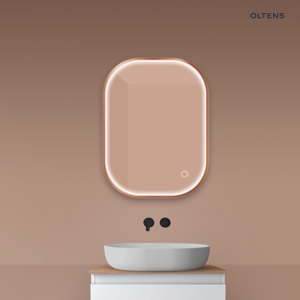 Oltens Nordlis lustro 60x80 cm prostokątne z oświetleniem z przodu z matą grzewczą miedź szczotkowana