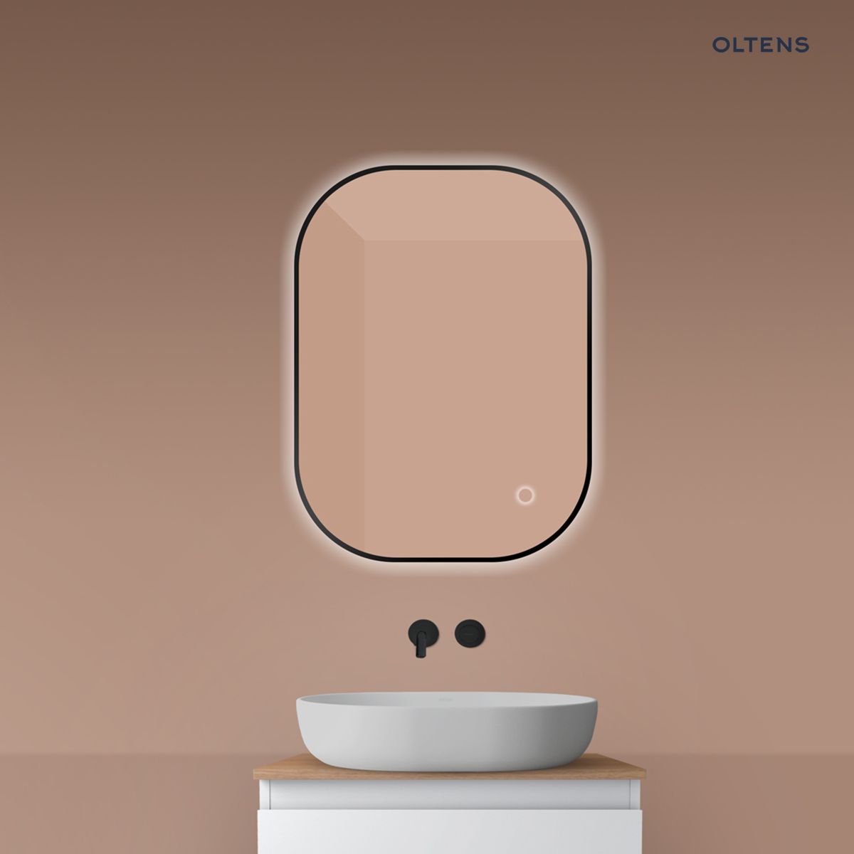 Oltens Nordlis lustro 60x80 cm prostokątne z oświetleniem od tyłu z matą grzewczą czarny