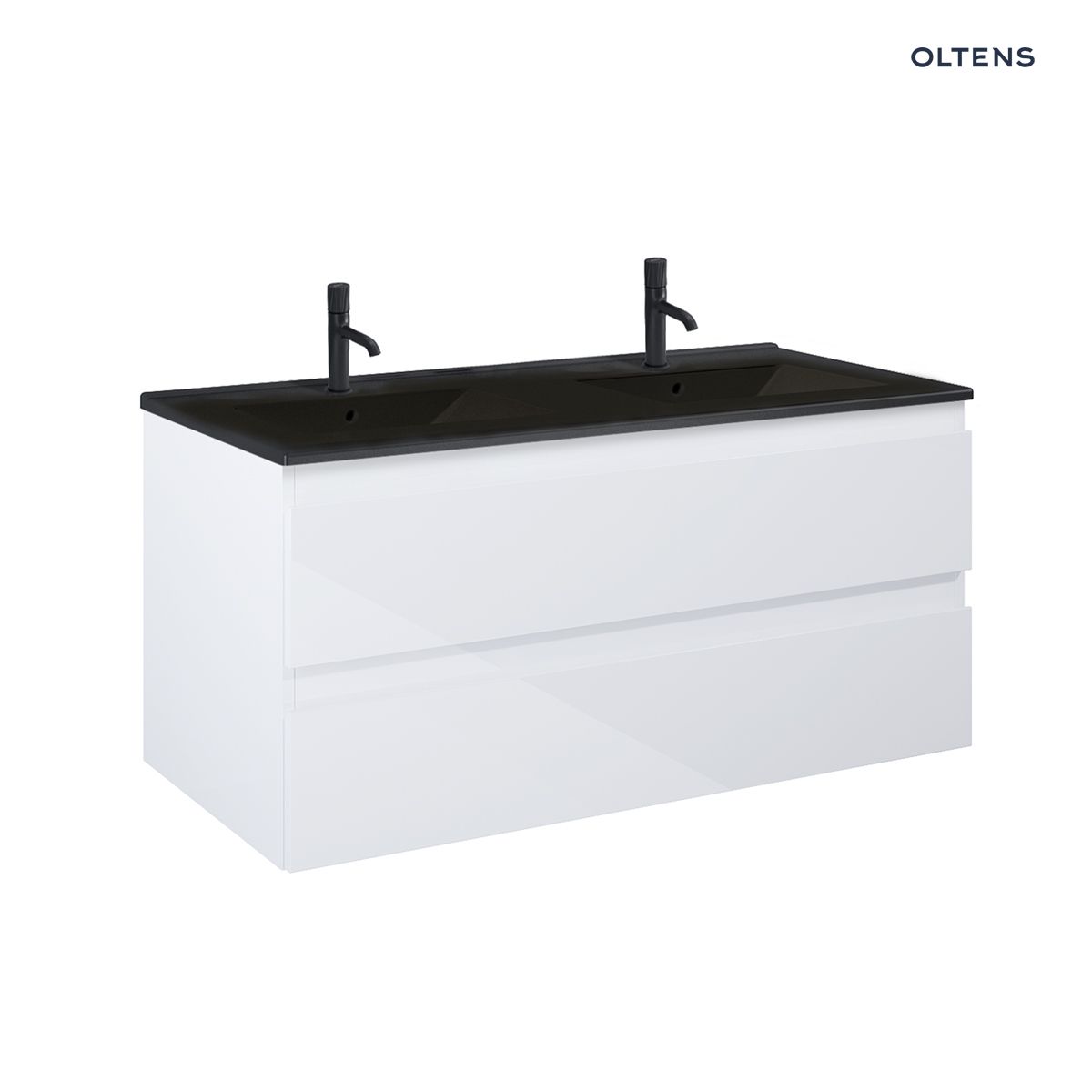 Oltens Vernal szafka 120 cm podumywalkowa wisząca z umywalką biały połysk/czarny mat