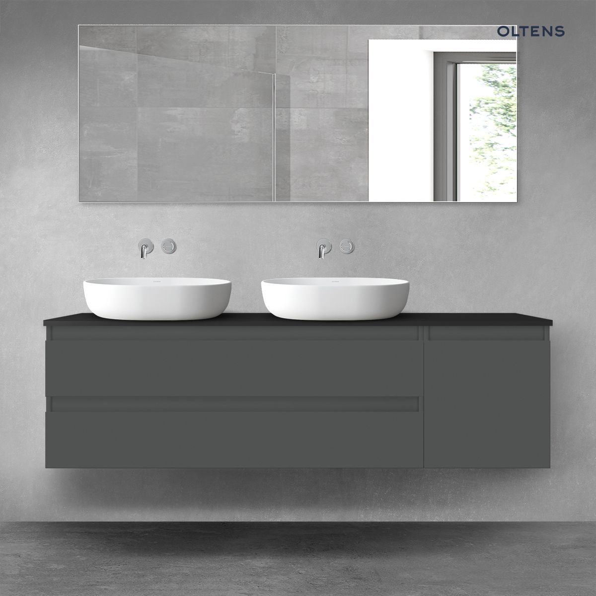 Oltens Vernal zestaw mebli łazienkowych 160 cm z blatem grafit mat/czarny mat