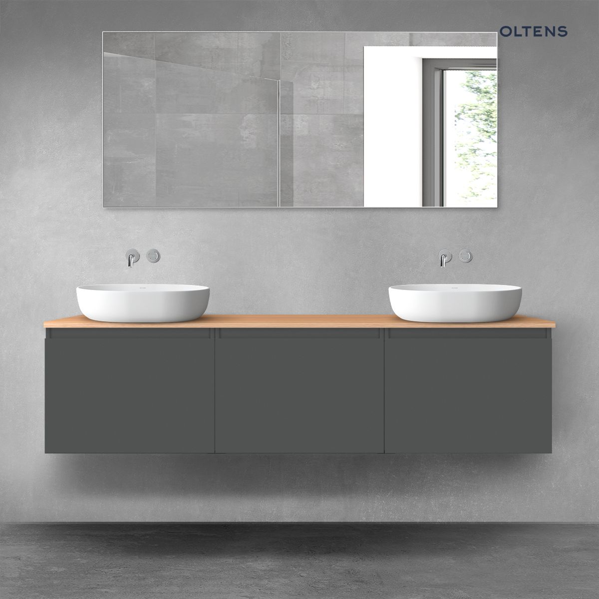 Oltens Vernal zestaw mebli łazienkowych 180 cm z blatem grafit mat/dąb