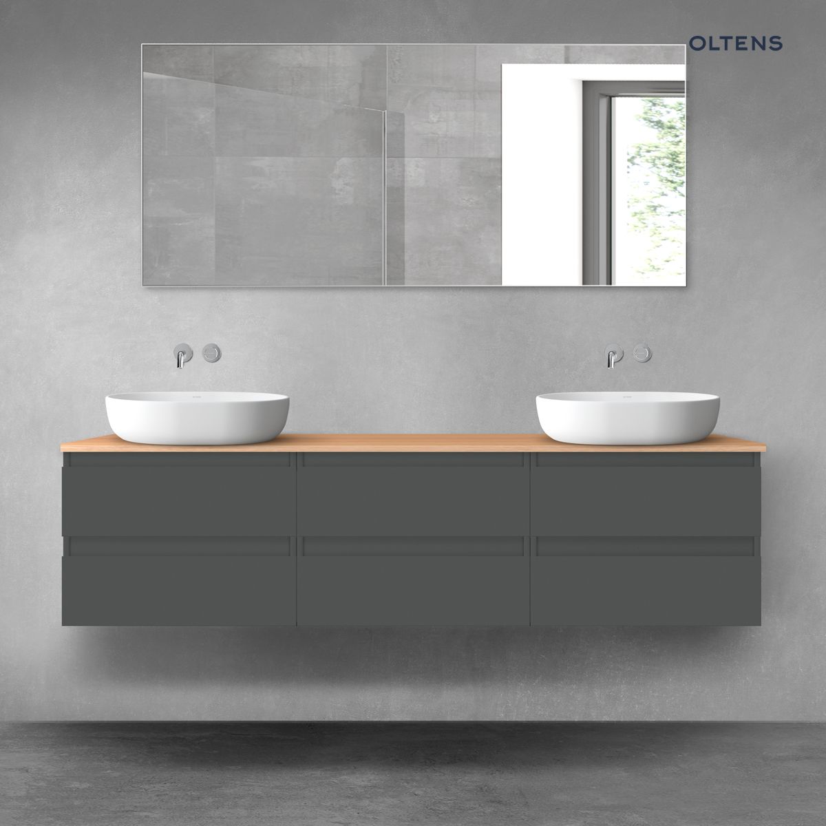 Oltens Vernal zestaw mebli łazienkowych 180 cm z blatem grafit mat/dąb