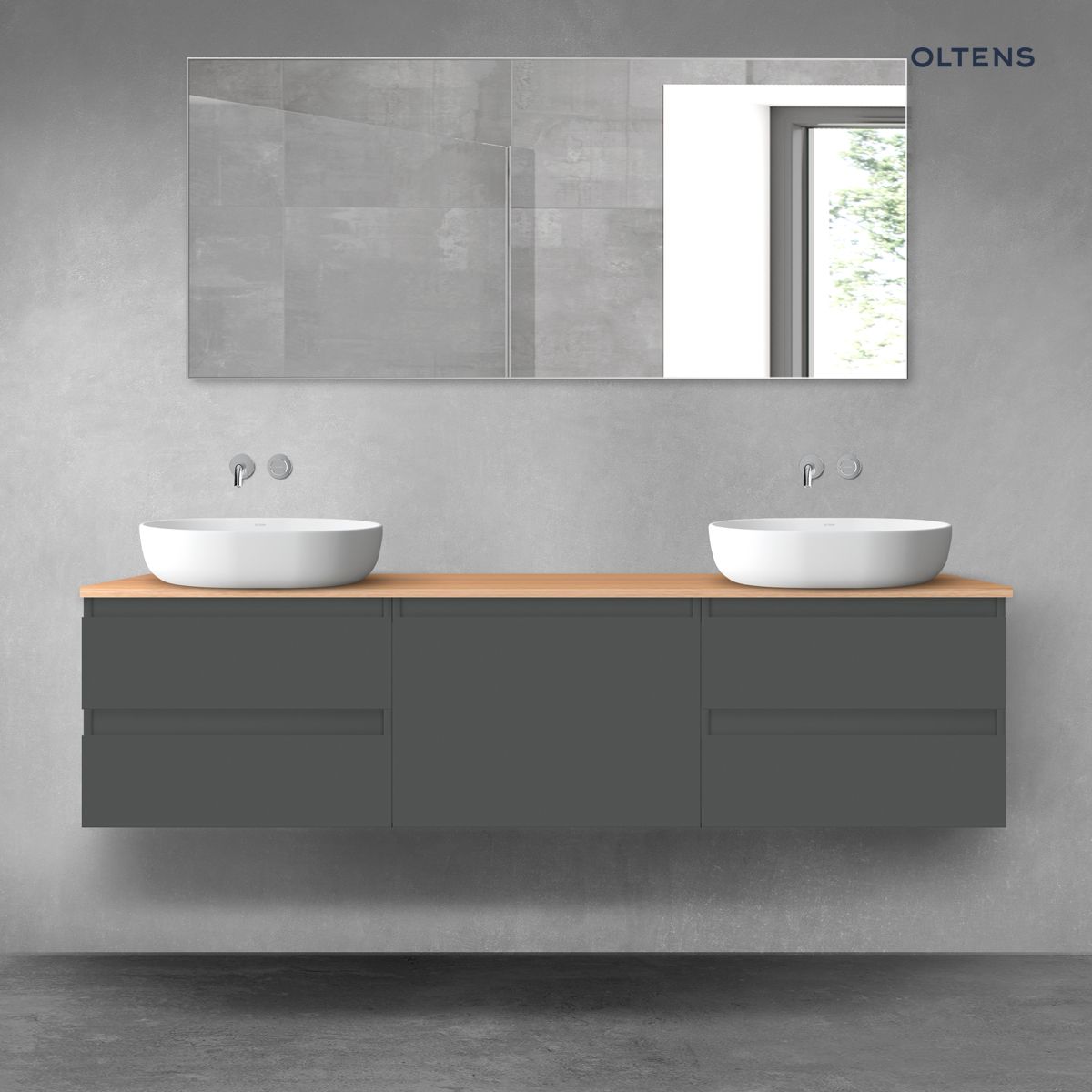 Oltens Vernal zestaw mebli łazienkowych 180 cm z blatem grafit mat/dąb