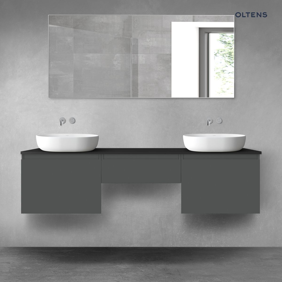 Oltens Vernal zestaw mebli łazienkowych 180 cm z blatem grafit mat/czarny mat